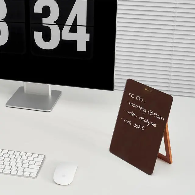 Alt view image 5 of 7 - Desk Glass Dry Erase Board with Reversible Wood Stand 9.5"x6.7" Solid Beech Wood & Tempered Glass, Desktop Dry Erase Board, Small White Board, For Home & Office