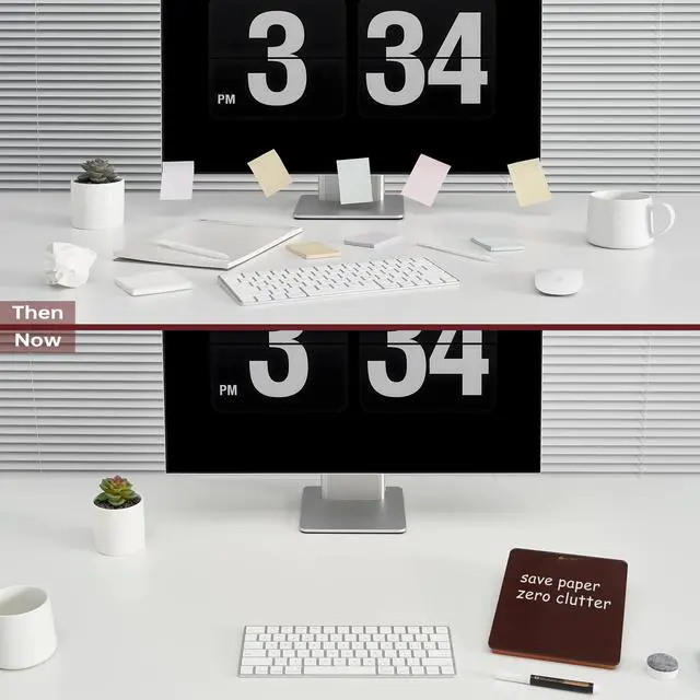 Alt view image 6 of 7 - Desk Glass Dry Erase Board with Reversible Wood Stand 9.5"x6.7" Solid Beech Wood & Tempered Glass, Desktop Dry Erase Board, Small White Board, For Home & Office