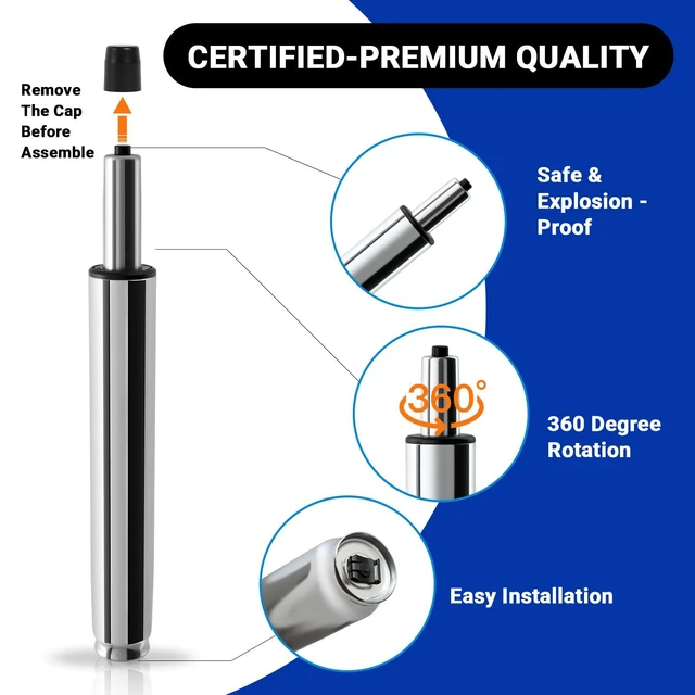 Alt view image 7 of 7 - Office Chair Cylinder Replacement (Polished Steel, 8 Height Range) Heavy Duty 1000lbs Class 4 Hydraulic Lift, Universal Pneumatic Piston Fit for Sinking Desk/Gaming Chairs