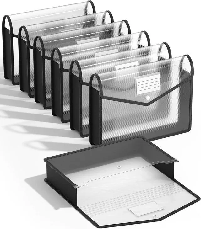 Main image of 7 Pack Plastic Expanding File Folder, Fit Legal / B4 Size, Black Transparent Envelopes with Snap Closure, No Dividers, Large Capacity, Black File Folder Organizer Holder, Bills&Taxes