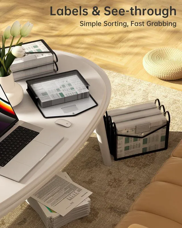 Alt view image 5 of 7 - 7 Pack Plastic Expanding File Folder, Fit Legal / B4 Size, Black Transparent Envelopes with Snap Closure, No Dividers, Large Capacity, Black File Folder Organizer Holder, Bills&Taxes