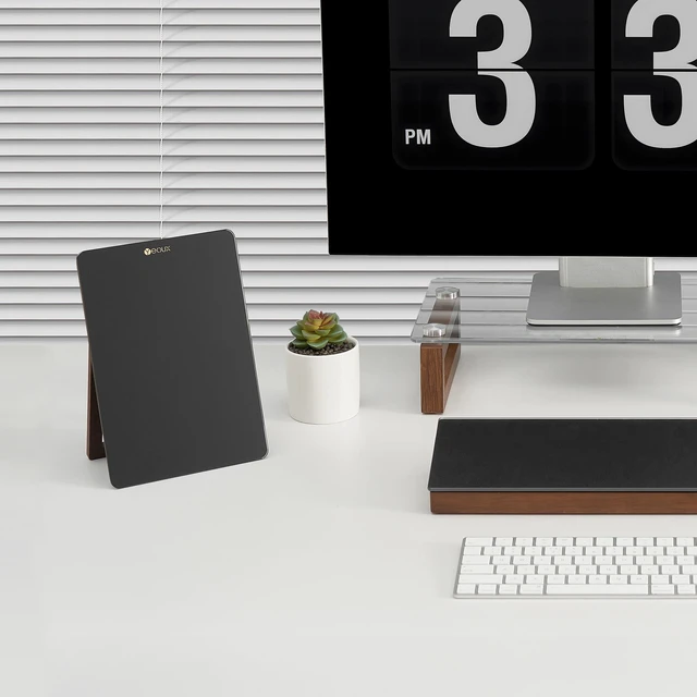 Alt view image 5 of 7 - Desktop Black Glass Dry Erase Whiteboard with Reversible Wood Stand, Small Portable White Board Easel for Desk, Reusable Desk Notepad 9.5"x6.7" for Office, Home, School, Marker&Eraser Included