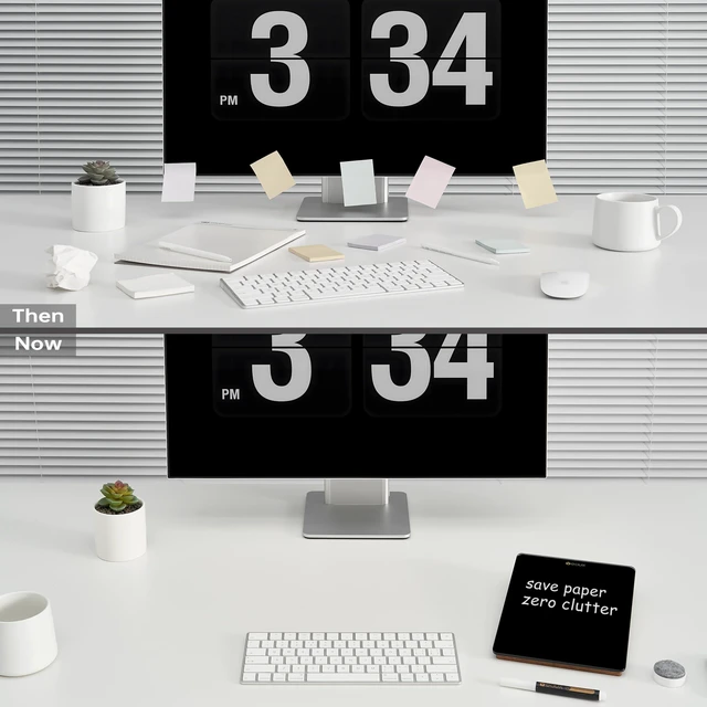 Alt view image 6 of 7 - Desktop Black Glass Dry Erase Whiteboard with Reversible Wood Stand, Small Portable White Board Easel for Desk, Reusable Desk Notepad 9.5"x6.7" for Office, Home, School, Marker&Eraser Included