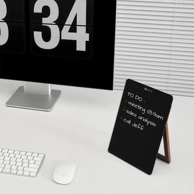 Alt view image 7 of 7 - Desktop Black Glass Dry Erase Whiteboard with Reversible Wood Stand, Small Portable White Board Easel for Desk, Reusable Desk Notepad 9.5"x6.7" for Office, Home, School, Marker&Eraser Included