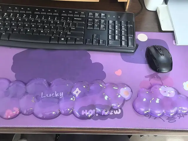 Alt view image 6 of 6 - Mouse Pad with Wrist Rest, Soft Cloud Gel Keyboard Mouse Pad Set with Hand Wrist Support, Cute Non Slip Office Desk Accessories for Comfort/Pain Relief/Computer/Laptop (Purple Cloud)