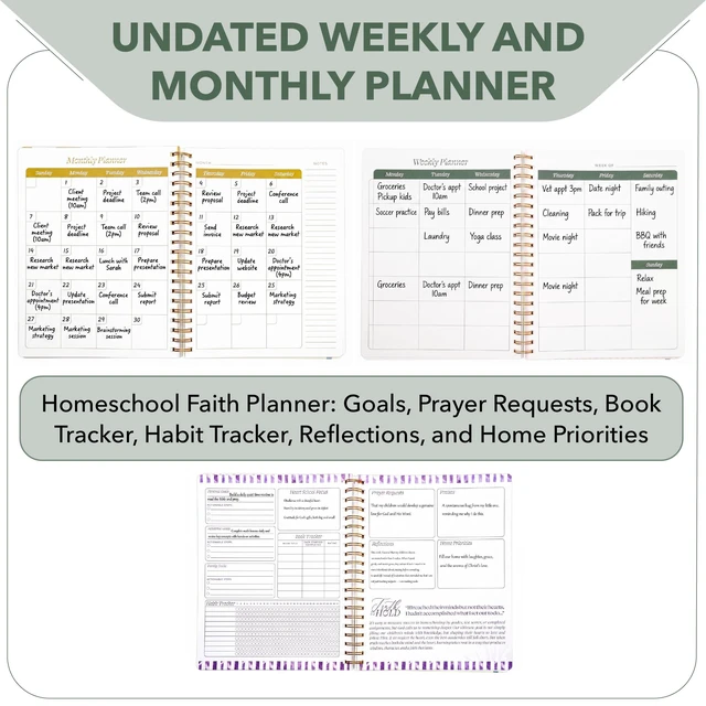 Alt view image 2 of 7 - Homeschool Planner 8.5" x 11", Hard Cover Spiral Bound Designed in Partenership with Teach Them Diligently, Undated Weekly & Monthly Organizer, Spiral Bound