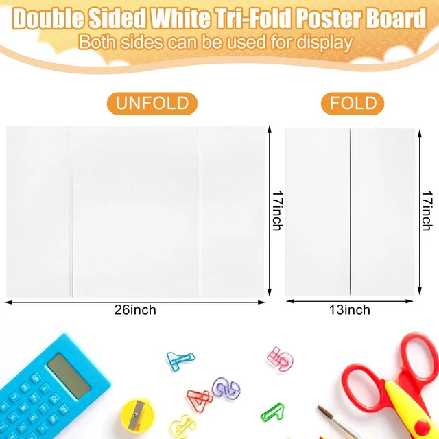 Alt view image 2 of 6 - Small Trifold Poster Board 26" x 17", White Science Fair Display Boards 4 Pack, Thickened Corrugated Cardboard, Portable, Ideal for School Projects and Event Displays