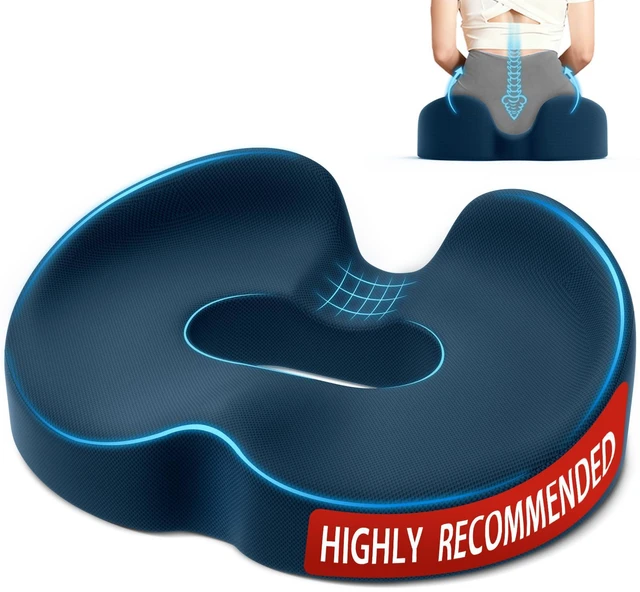 Main image of Memory Foam Donut Pillow Seat Cushion with Raised Rear, Blue 7.5-Inch U-Shaped Opening Helps Reduce Tailbone Pressure; Washable Mesh Cover And Non-Slip Base Fit Office And Car Seats