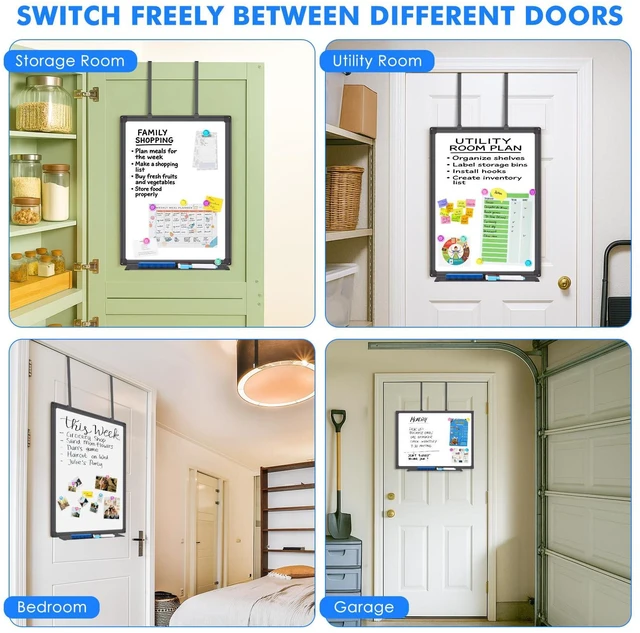 Alt view image 7 of 7 - Black Magnetic Dry Erase Board for Door 24 x 18 in No-Drill Adjustable Long Arm Hook Mount, Portable Hanging Whiteboard For Home, Dorm, Office, Cubicle And Small Spaces