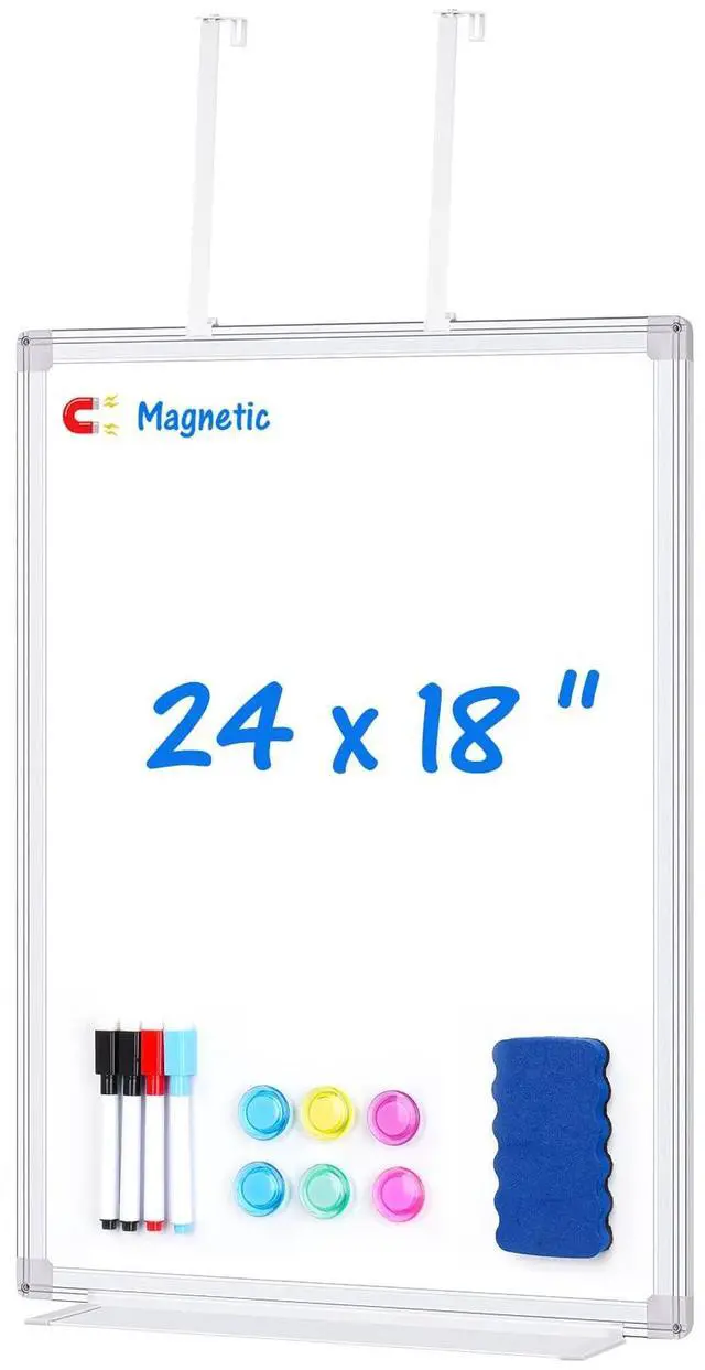 Main image of Magnetic Dry Erase Board for Door 24 x 18 in No-Drill Adjustable Long Arm Hook Mount, Portable Hanging Whiteboard For Home, Dorm, Office, Cubicle And Small Spaces