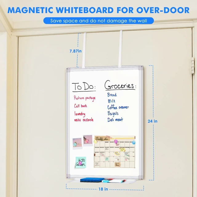 Alt view image 2 of 7 - Magnetic Dry Erase Board for Door 24 x 18 in No-Drill Adjustable Long Arm Hook Mount, Portable Hanging Whiteboard For Home, Dorm, Office, Cubicle And Small Spaces