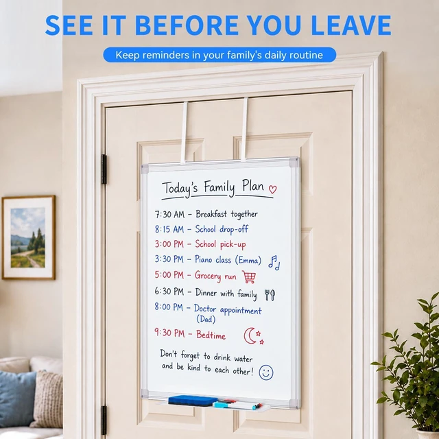 Alt view image 5 of 7 - Magnetic Dry Erase Board for Door 36 x 24 in No-Drill Adjustable Long Arm Hook Mount, Portable Hanging Whiteboard For Home, Dorm, Office, Cubicle And Small Spaces
