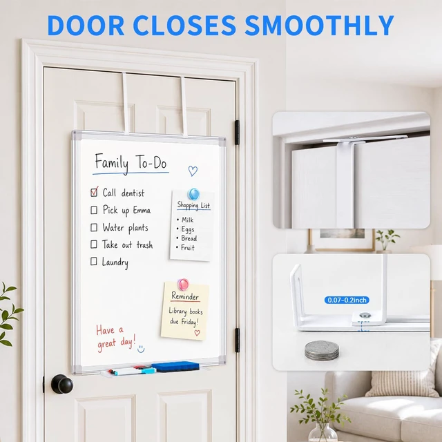 Alt view image 3 of 7 - Magnetic Dry Erase Board for Door 36 x 24 in No-Drill Adjustable Long Arm Hook Mount, Portable Hanging Whiteboard For Home, Dorm, Office, Cubicle And Small Spaces