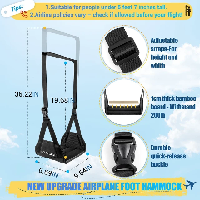 Alt view image 2 of 7 - Airplane Foot Fammock, No Collapse Thickened Bamboo Plane Foot Rest Travel Portable Airplane Foot Sling Wing with Thickened Foam & Carry Bag, Long-Flight Travel Essential Designed to Relax Your Feet
