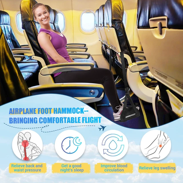 Alt view image 5 of 7 - Airplane Foot Fammock, No Collapse Thickened Bamboo Plane Foot Rest Travel Portable Airplane Foot Sling Wing with Thickened Foam & Carry Bag, Long-Flight Travel Essential Designed to Relax Your Feet