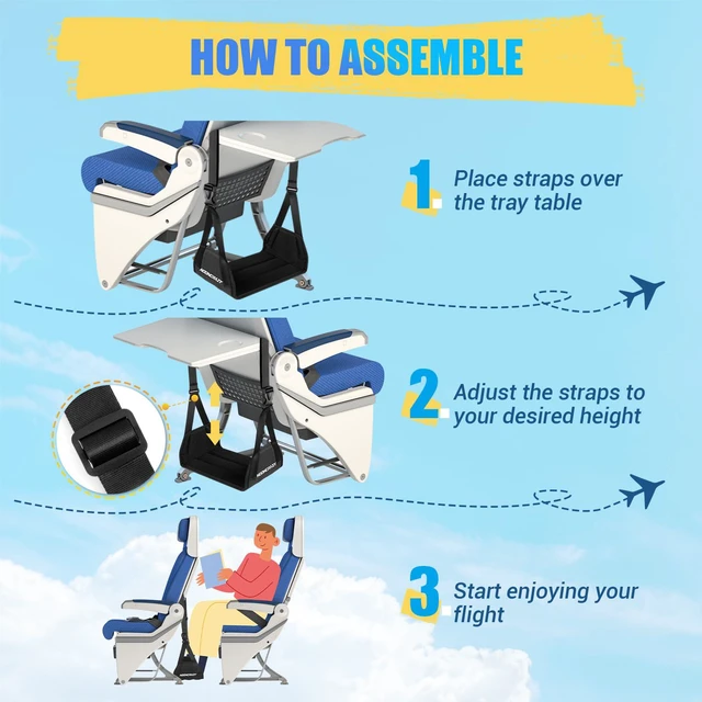 Alt view image 4 of 7 - Airplane Foot Fammock, No Collapse Thickened Bamboo Plane Foot Rest Travel Portable Airplane Foot Sling Wing with Thickened Foam & Carry Bag, Long-Flight Travel Essential Designed to Relax Your Feet