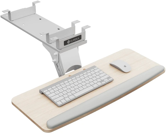 Main image of Keyboard Tray Height Adjustable, Swivel Tilt Computer Keyboard Drawer Under Desk, 25x9.13'' Sliding Keyboard & Mouse Platform with Mouse Pad for Typing, Maple