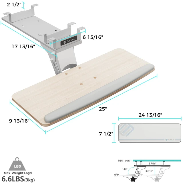 Alt view image 2 of 7 - Keyboard Tray Height Adjustable, Swivel Tilt Computer Keyboard Drawer Under Desk, 25x9.13'' Sliding Keyboard & Mouse Platform with Mouse Pad for Typing, Maple