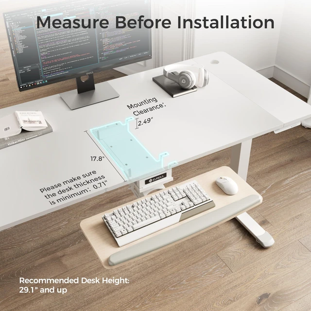 Alt view image 3 of 7 - Keyboard Tray Height Adjustable, Swivel Tilt Computer Keyboard Drawer Under Desk, 25x9.13'' Sliding Keyboard & Mouse Platform with Mouse Pad for Typing, Maple