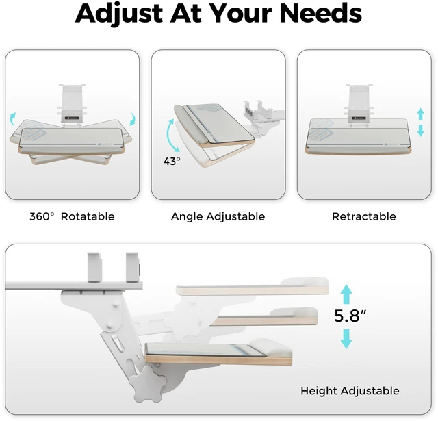 Alt view image 4 of 7 - Keyboard Tray Height Adjustable, Swivel Tilt Computer Keyboard Drawer Under Desk, 25x9.13'' Sliding Keyboard & Mouse Platform with Mouse Pad for Typing, Maple