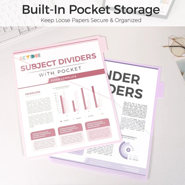 Alt view image 4 of 7 - 8 Tabs Dividers with 1 Clear Pocket, Durable Plastic Binder Dividers Dividers for 3 Ring Binders with Writable Labels,Insertable Lettersize Document Pocket,Organizer for School Office & Home