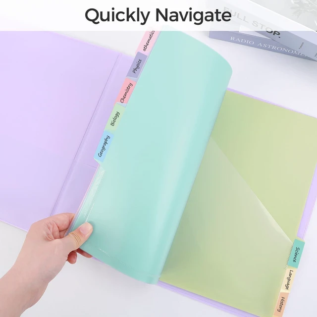 Alt view image 7 of 7 - 8 Tabs Dividers with 1 Clear Pocket, Durable Plastic Binder Dividers Dividers for 3 Ring Binders with Writable Labels,Insertable Lettersize Document Pocket,Organizer for School Office & Home