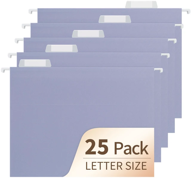 Main image of Hanging File Folders,Purple 25 Pack Letter Size File Folders with 1/5-cut Tabs,Office Essentials for Filing Cabinet & Desk Storage