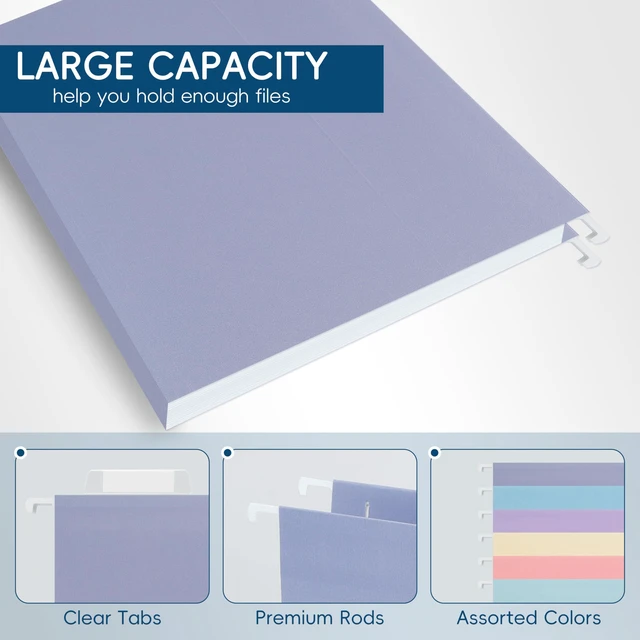 Alt view image 4 of 7 - Hanging File Folders,Purple 25 Pack Letter Size File Folders with 1/5-cut Tabs,Office Essentials for Filing Cabinet & Desk Storage