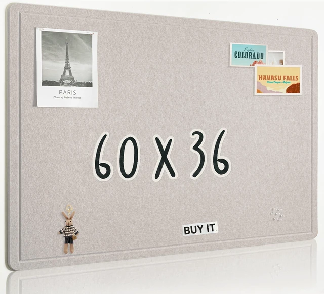 Main image of Foldable Felt Bulletin Board for Wall, 60x36 inches, Latte Large Cork Board Alternative with 25 Pushpins, Decorative Photo Display Board Pin Board 5x3, For Home, Office & School