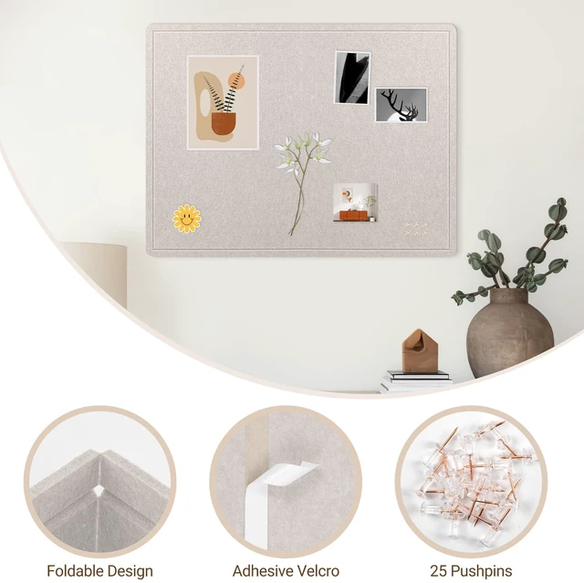 Alt view image 6 of 7 - Foldable Felt Bulletin Board for Wall, 60x36 inches, Latte Large Cork Board Alternative with 25 Pushpins, Decorative Photo Display Board Pin Board 5x3, For Home, Office & School