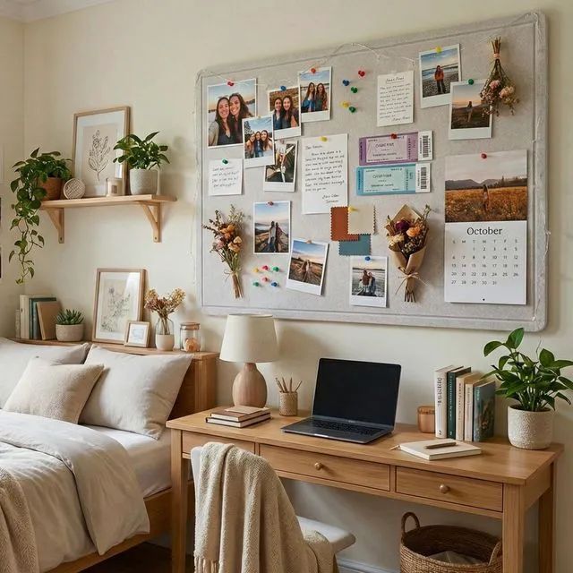 Alt view image 2 of 7 - Foldable Felt Bulletin Board for Wall, 60x36 inches, Latte Large Cork Board Alternative with 25 Pushpins, Decorative Photo Display Board Pin Board 5x3, For Home, Office & School