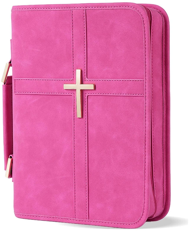 Main image of Vegan Leather Bible Cover Case, Bible Bag with Phone Pocket, Bible Case for Men Women, Christian Gift Box Packaging (Rose)