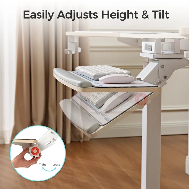 Alt view image 6 of 7 - Keyboard Tray Height Adjustable, Swivel Tilt Computer Keyboard Drawer Under Desk, 25x9.13'' Sliding Keyboard & Mouse Platform with Mouse Pad for Typing, Maple
