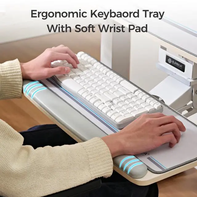 Alt view image 5 of 7 - Keyboard Tray Height Adjustable, Swivel Tilt Computer Keyboard Drawer Under Desk, 25x9.13'' Sliding Keyboard & Mouse Platform with Mouse Pad for Typing, Maple
