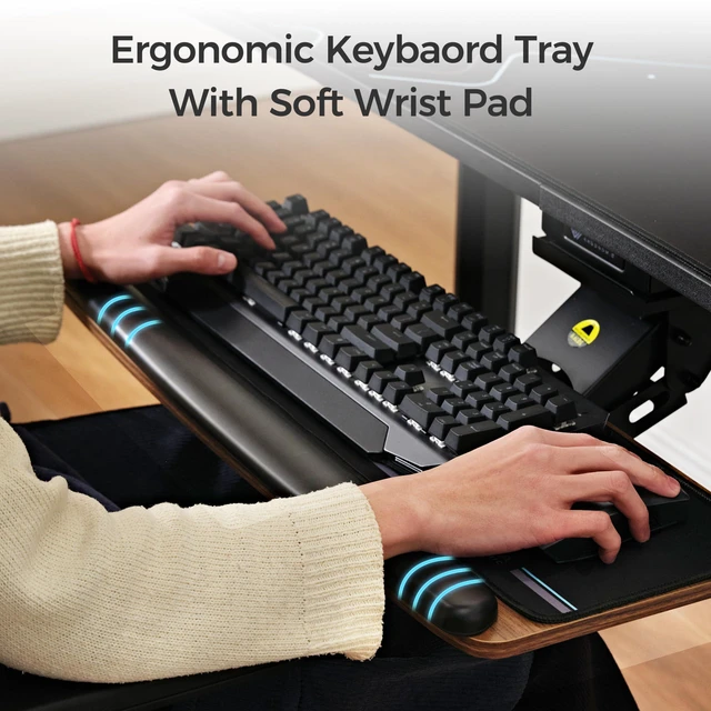 Alt view image 5 of 7 - Keyboard Tray Height Adjustable, Swivel Tilt Computer Keyboard Drawer Under Desk, 25x9.13'' Sliding Keyboard & Mouse Platform with Mouse Pad for Typing, Walnut