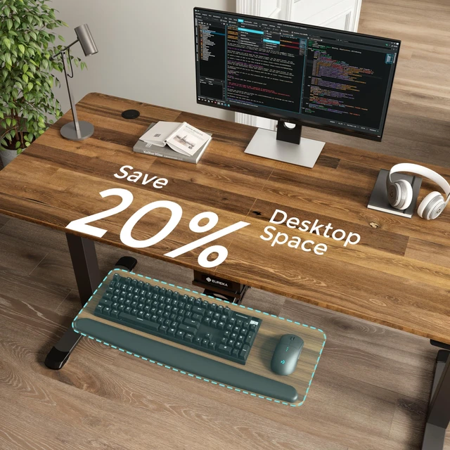 Alt view image 7 of 7 - Keyboard Tray Height Adjustable, Swivel Tilt Computer Keyboard Drawer Under Desk, 25x9.13'' Sliding Keyboard & Mouse Platform with Mouse Pad for Typing, Walnut