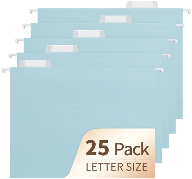 Main image of Light Blue Hanging File Folders,25 Pack Letter Size File Folders with 1/5-cut Tabs,Office Essentials for Filing Cabinet & Desk Storage
