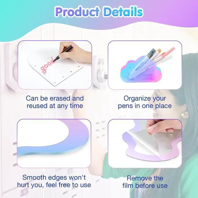 Alt view image 4 of 7 - 10Pcs Locker Accessories for Girls, Back to School Supplies Includes an acrylic board, locker mirror, eraser, pen holder, 2 marker pens and 4 round magnets for metal surfaces