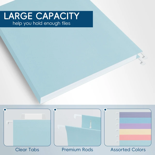 Alt view image 4 of 7 - Light Blue Hanging File Folders,25 Pack Letter Size File Folders with 1/5-cut Tabs,Office Essentials for Filing Cabinet & Desk Storage