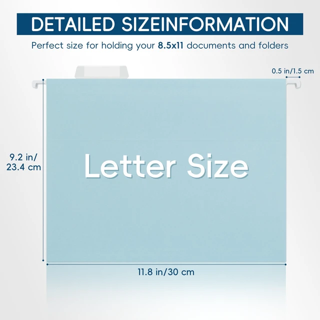 Alt view image 3 of 7 - Light Blue Hanging File Folders,25 Pack Letter Size File Folders with 1/5-cut Tabs,Office Essentials for Filing Cabinet & Desk Storage