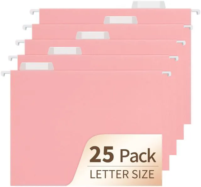 Main image of Pink Hanging File Folders,25 Pack Letter Size File Folders with 1/5-cut Tabs,Office Essentials for Filing Cabinet & Desk Storage