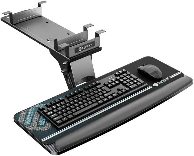 Main image of Keyboard Tray Height Adjustable, Swivel Tilt Computer Keyboard Drawer Under Desk, 25x9.13'' Sliding Keyboard & Mouse Platform with Mouse Pad for Typing, Black
