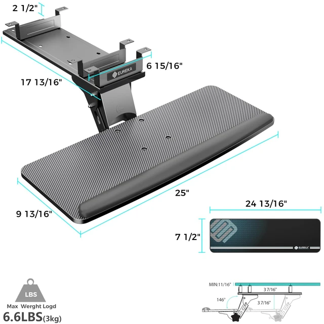 Alt view image 2 of 7 - Keyboard Tray Height Adjustable, Swivel Tilt Computer Keyboard Drawer Under Desk, 25x9.13'' Sliding Keyboard & Mouse Platform with Mouse Pad for Typing, Black