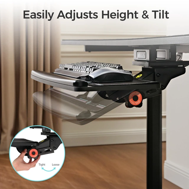 Alt view image 5 of 7 - Keyboard Tray Height Adjustable, Swivel Tilt Computer Keyboard Drawer Under Desk, 25x9.13'' Sliding Keyboard & Mouse Platform with Mouse Pad for Typing, Black