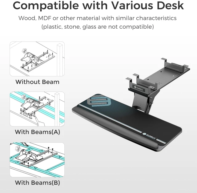 Alt view image 7 of 7 - Keyboard Tray Height Adjustable, Swivel Tilt Computer Keyboard Drawer Under Desk, 25x9.13'' Sliding Keyboard & Mouse Platform with Mouse Pad for Typing, Black