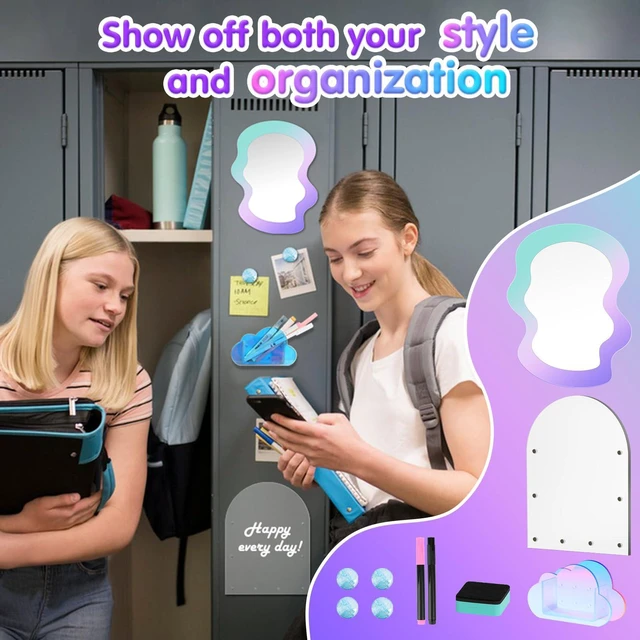 Alt view image 7 of 7 - 10Pcs Locker Accessories for Girls, Back to School Supplies Includes an acrylic board, locker mirror, eraser, pen holder, 2 marker pens and 4 round magnets for metal surfaces
