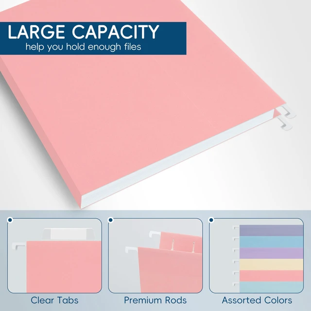 Alt view image 4 of 7 - Pink Hanging File Folders,25 Pack Letter Size File Folders with 1/5-cut Tabs,Office Essentials for Filing Cabinet & Desk Storage