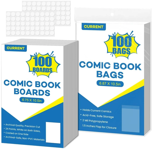 Main image of 100 Pack Current Comic Book Bags and Boards, 6.87" x 10.5" Clear Comic Book Sleeves, Acid-Free Thick Comic Backing Boards for Collectible Book Storage