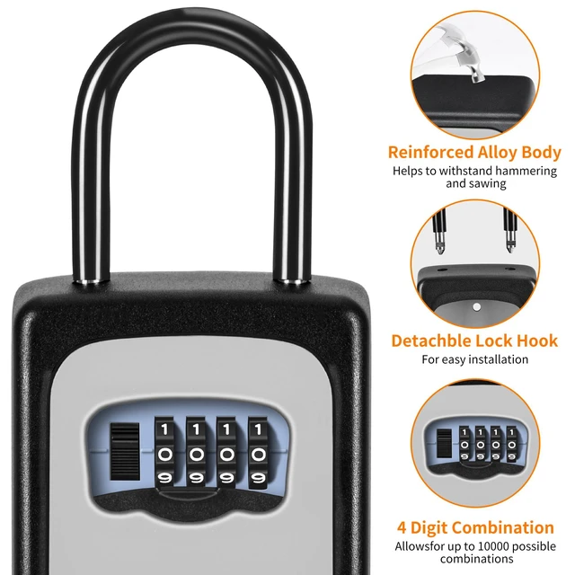 Alt view image 5 of 7 - Portable Key Lock Box, Upgrade Clearly Visible Numbers, Lock Box Wall Mounted for House Key, 5 Key Capacity, Weatherproof Resettable Code (2 Pack, Gray)