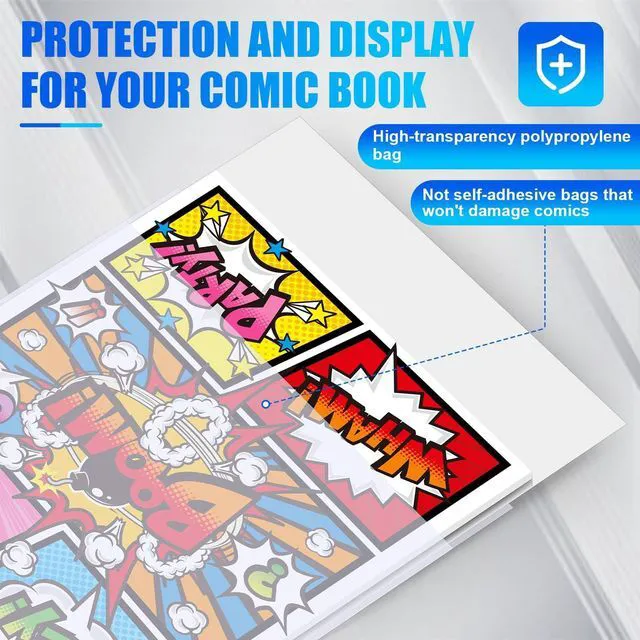 Alt view image 3 of 7 - 200 Pack Current Comic Book Bags and Boards, 6.87" x 10.5" Clear Comic Book Sleeves, Acid-Free Thick Comic Backing Boards for Collectible Book Storage
